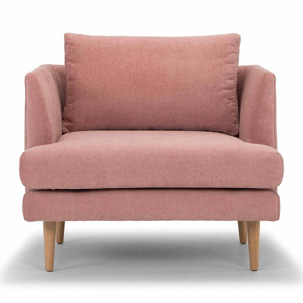Denmark Fabric Armchair - Dusty Blush with Natural Legs