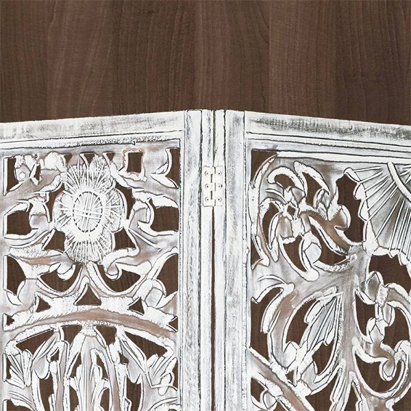 Diego Wooden Tri-Fold Screen - White Antique