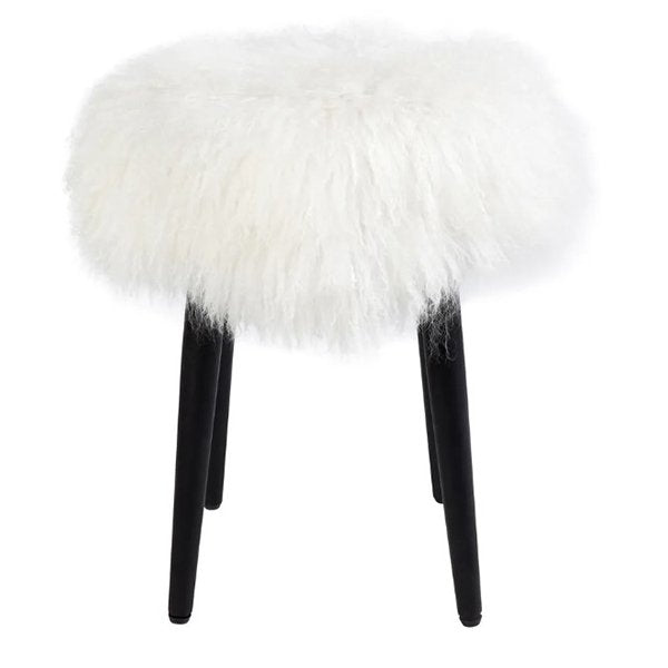 Dixie Stool - White Mongolian Fur