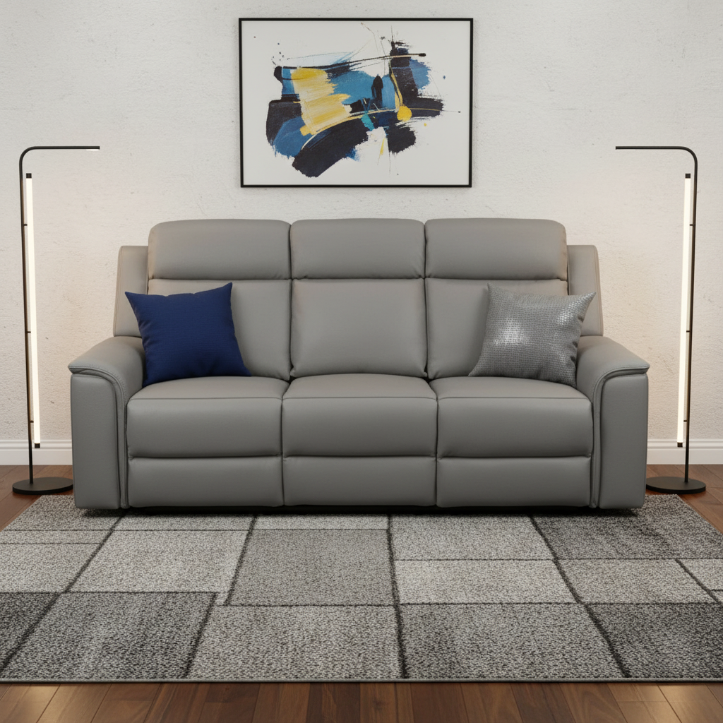 Doomben Premium Leather 3 Seater Sofa - Dark Grey