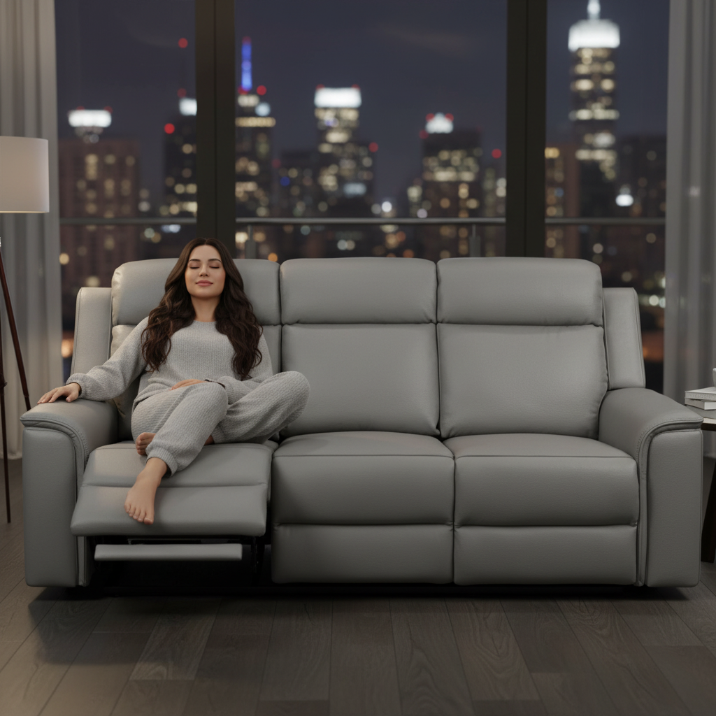 Doomben Premium Leather 3 Seater Sofa - Dark Grey