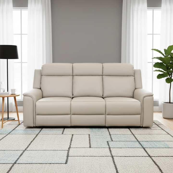 Doomben Premium Leather 3 Seater Sofa - Light Grey