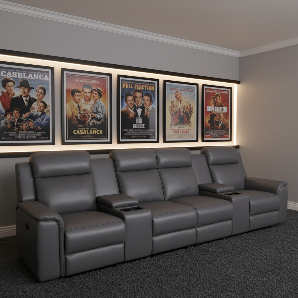 Doomben Premium Leather 4 Seater Home Theatre - Dark Grey