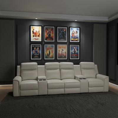 Doomben Premium Leather 4 Seater Home Theatre - Light Grey