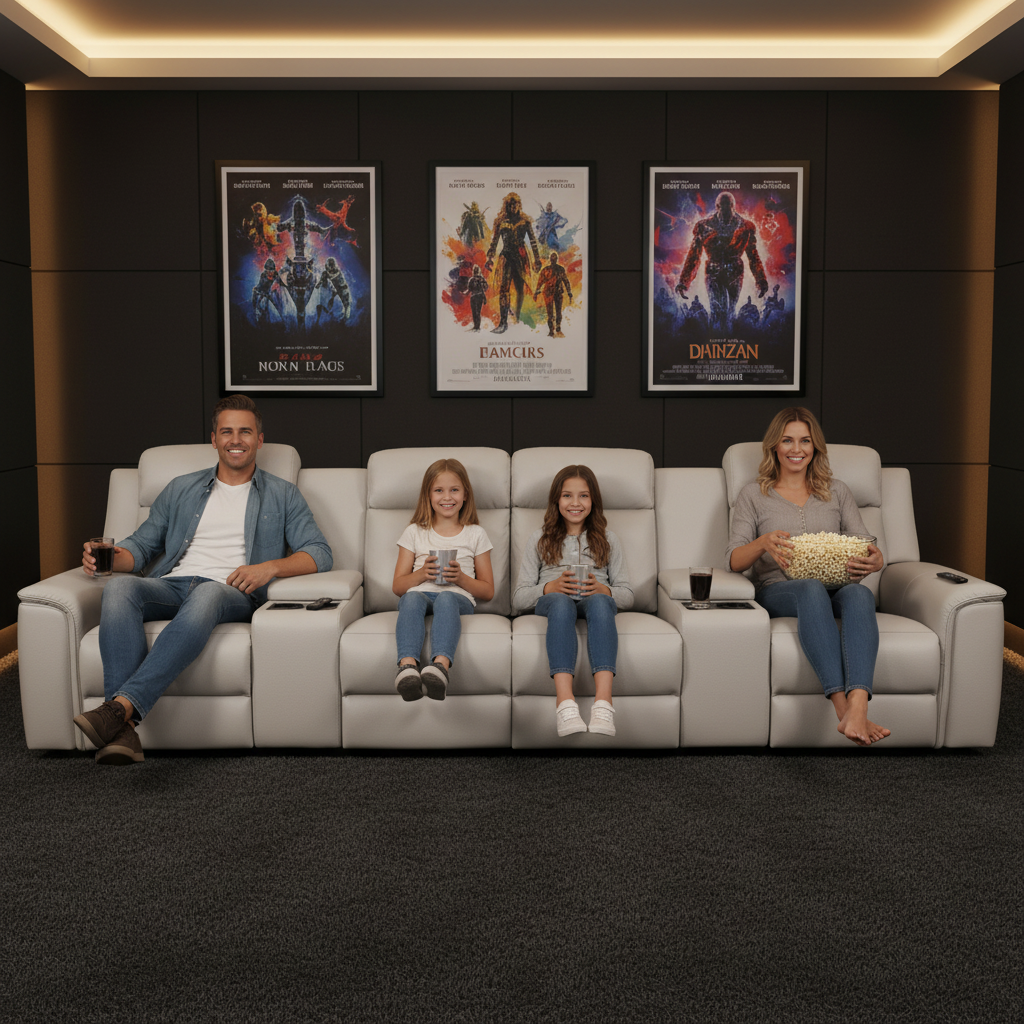 Doomben Premium Leather 4 Seater Home Theatre - Light Grey