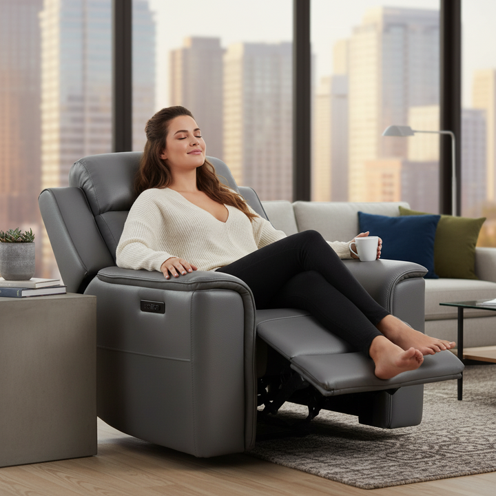 Doomben Premium Leather Recliner Armchair - Dark Grey