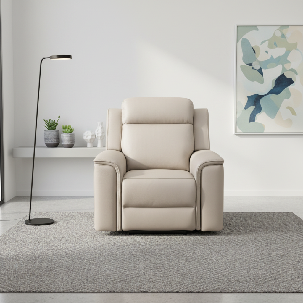 Doomben Premium Leather Recliner Armchair - Light Grey