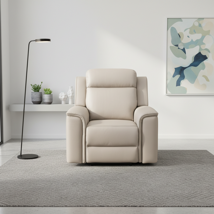 Doomben Premium Leather Recliner Armchair - Light Grey