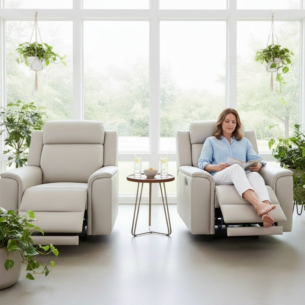 Doomben Premium Leather Recliner Armchair - Light Grey