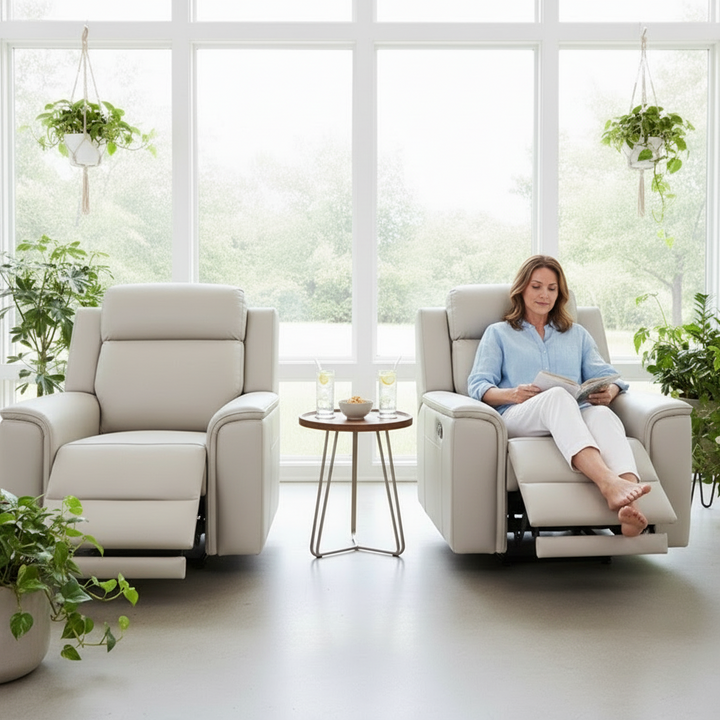 Doomben Premium Leather Recliner Armchair - Light Grey