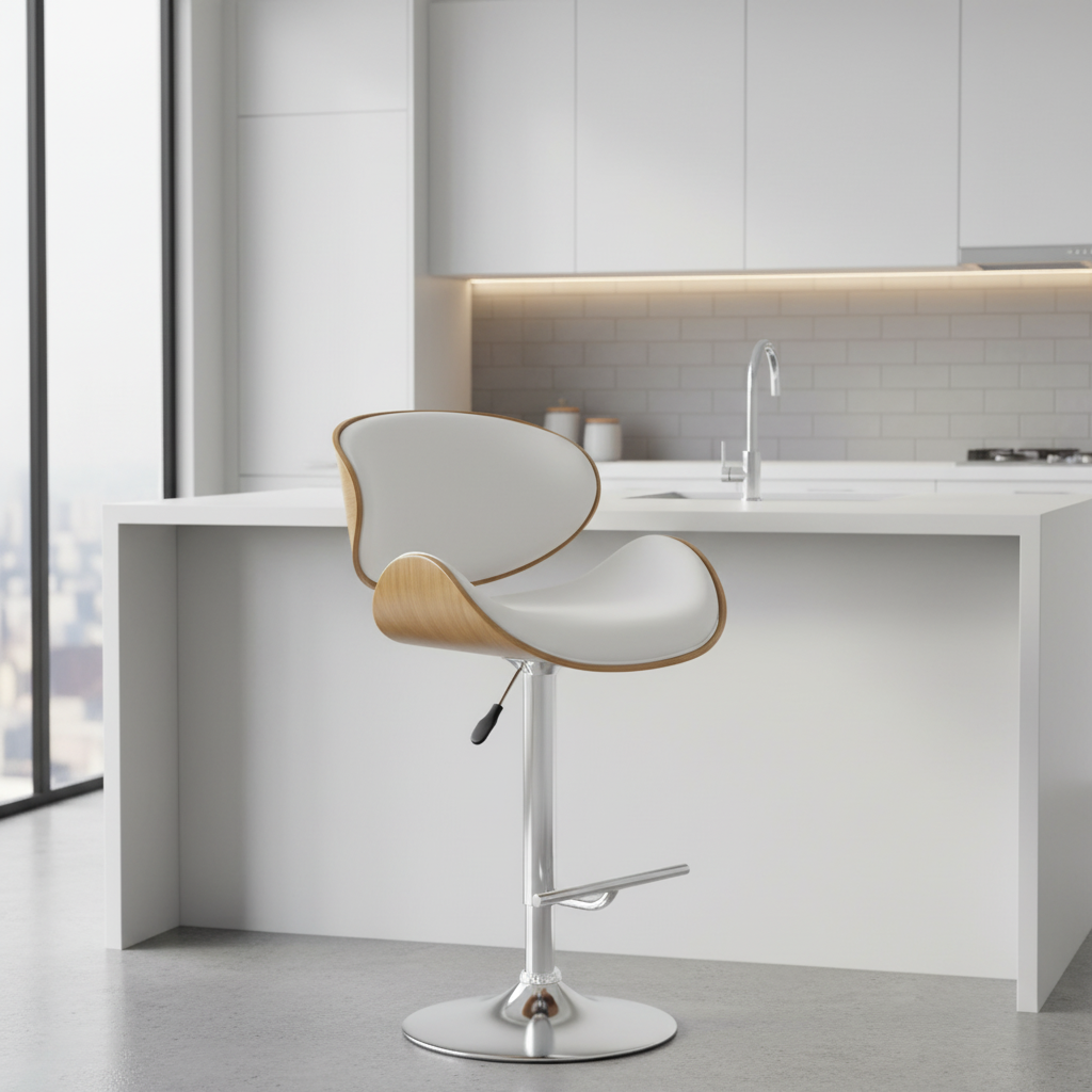Dubai Bar Stool - White + Walnut