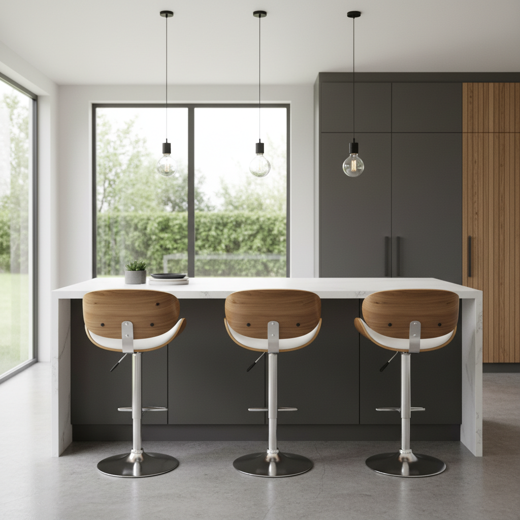 Dubai Bar Stool - White + Walnut