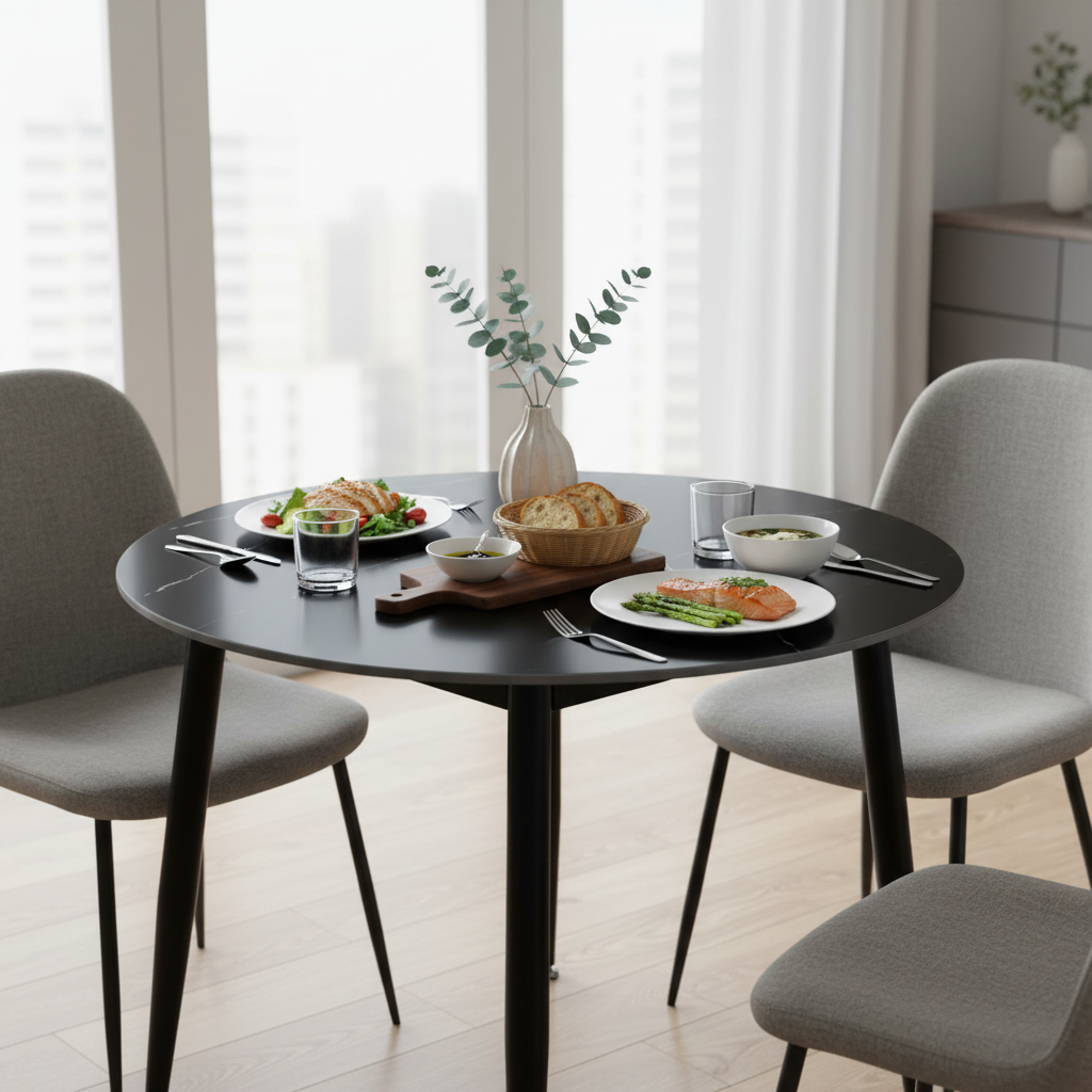 Duverge 90cm Round Dining Table - Black