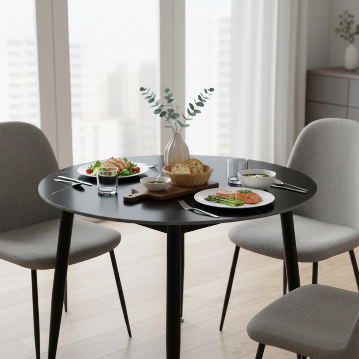 Duverge 90cm Round Dining Table - Black