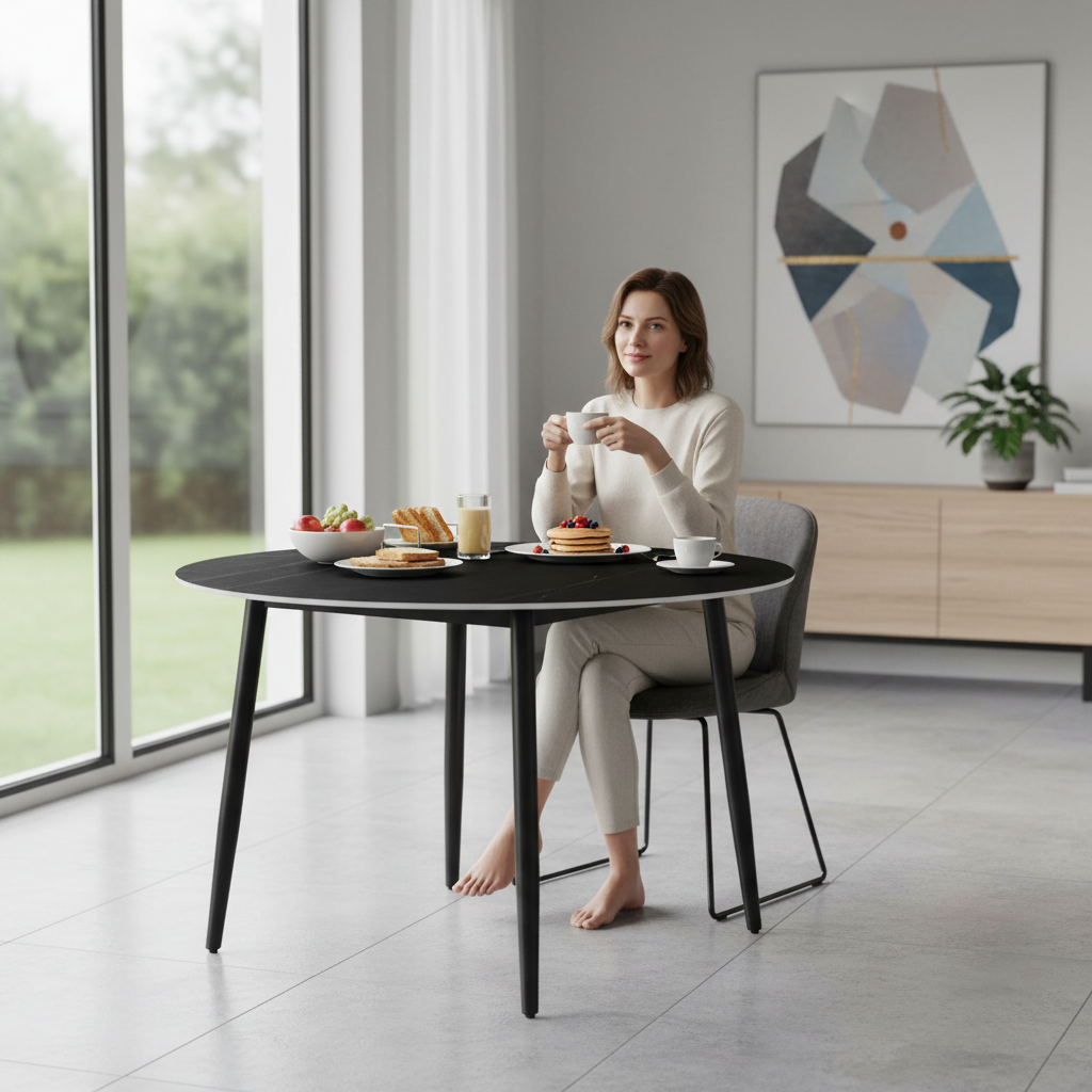 Duverge 120cm Round Dining Table - Black