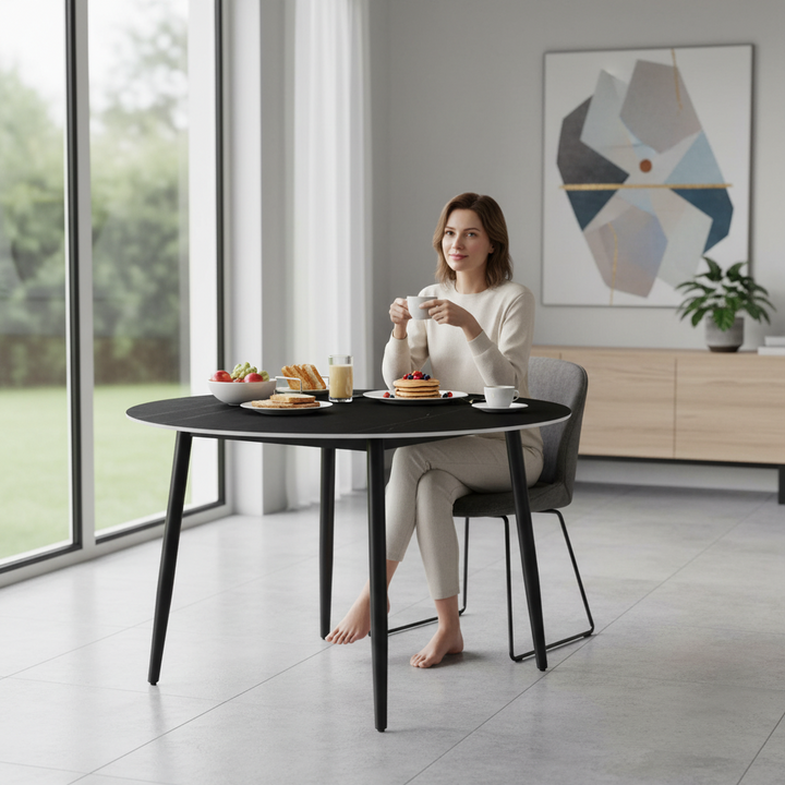 Duverge 120cm Round Dining Table - Black