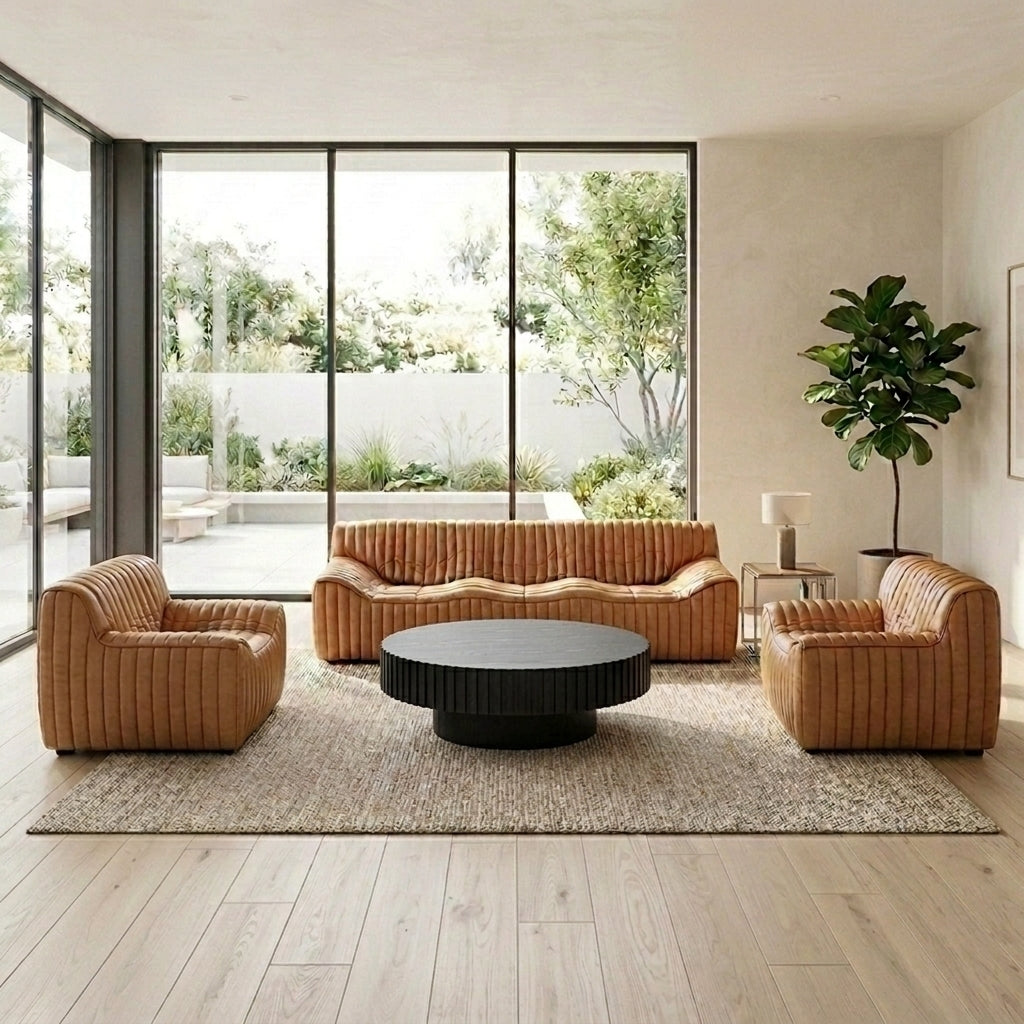 Duvina 3 Seater Sofa - Amber Tan Eco Leather