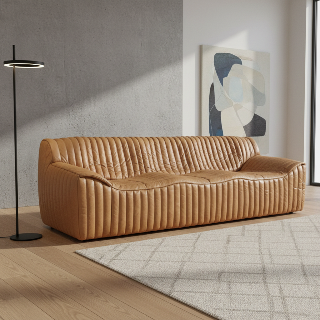 Duvina 3 Seater Sofa - Amber Tan Eco Leather