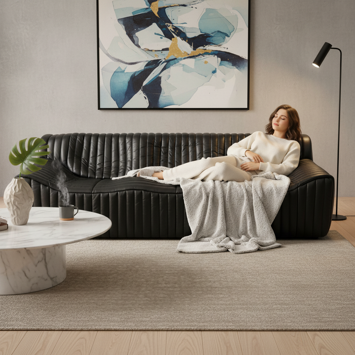 Duvina 3 Seater Sofa - Black Eco Leather
