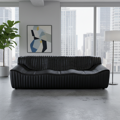 Duvina 3 Seater Sofa - Black Eco Leather
