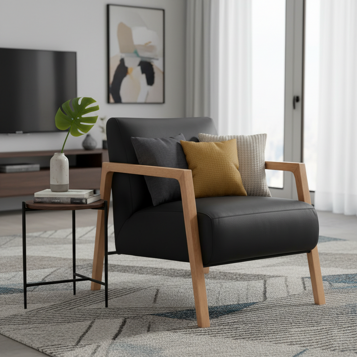 Earl Buffalo Leather Armchair - Black