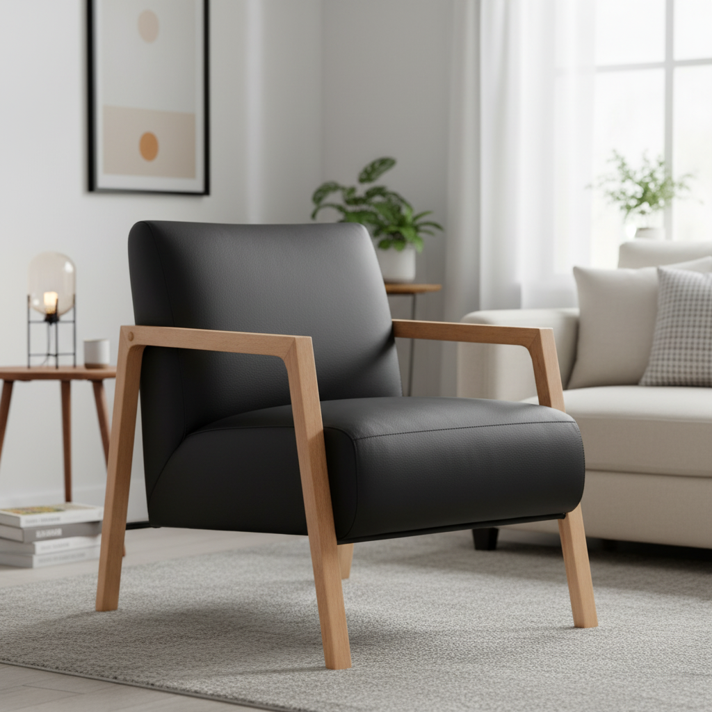 Earl Buffalo Leather Armchair - Black