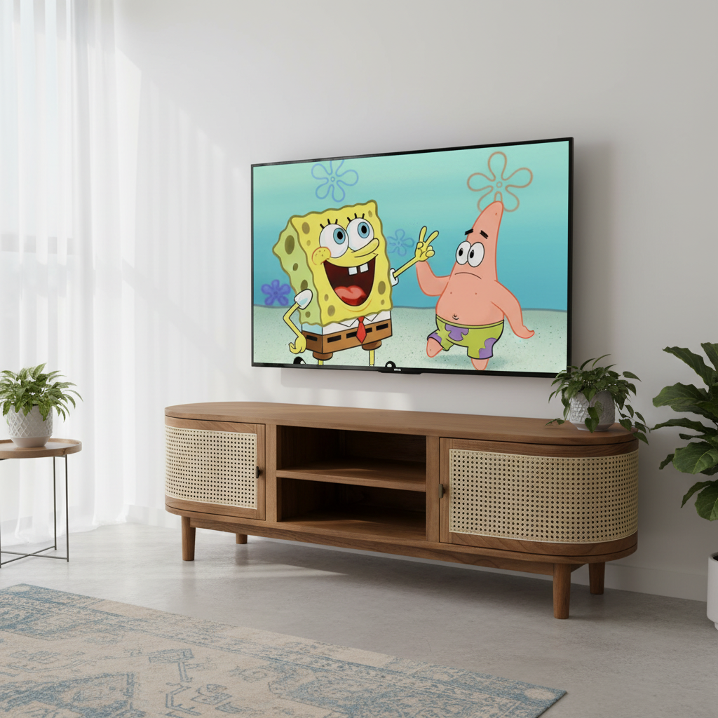 Eastwood 2 Door Solid Timber & Rattan Entertainment Unit