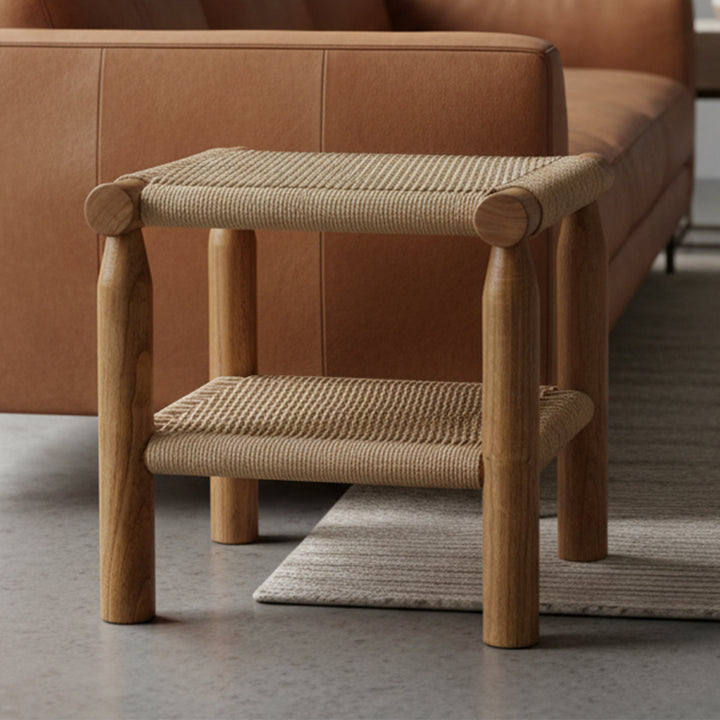 Eastwood 2 Door Solid Timber & Rattan Lamp Table