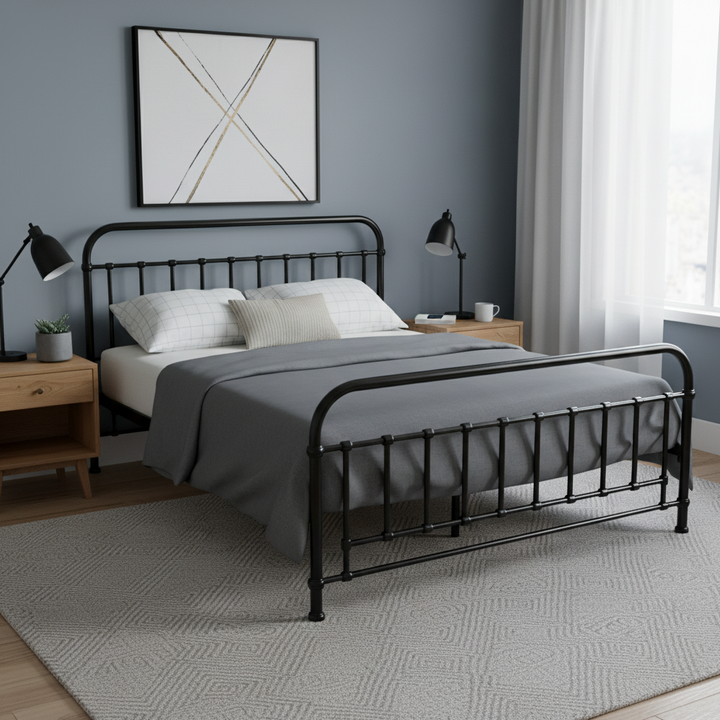 Edwin Double Metal Bed - Black