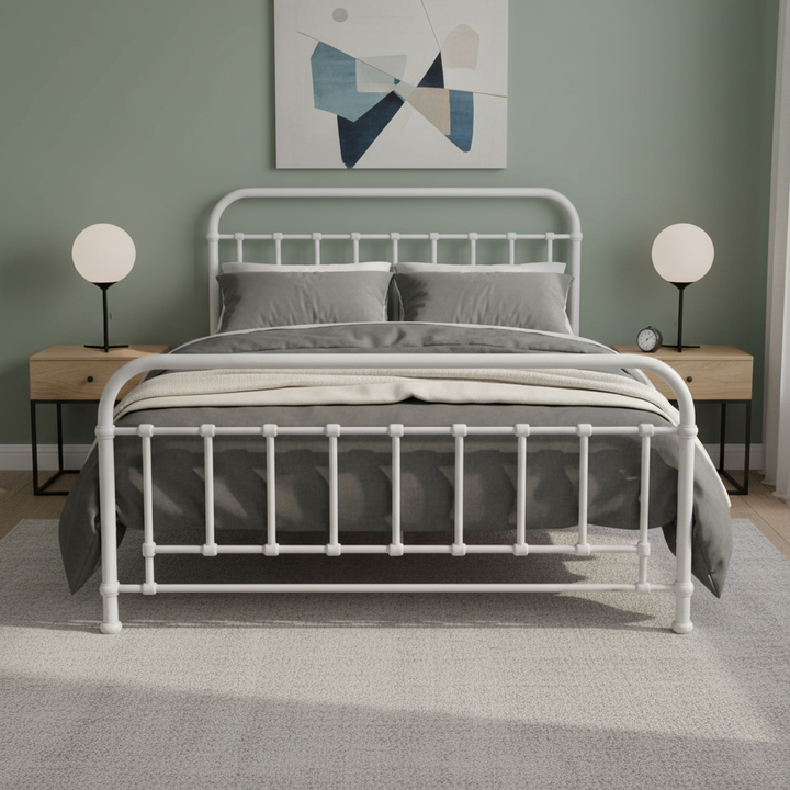 Edwin Double Metal Bed - White