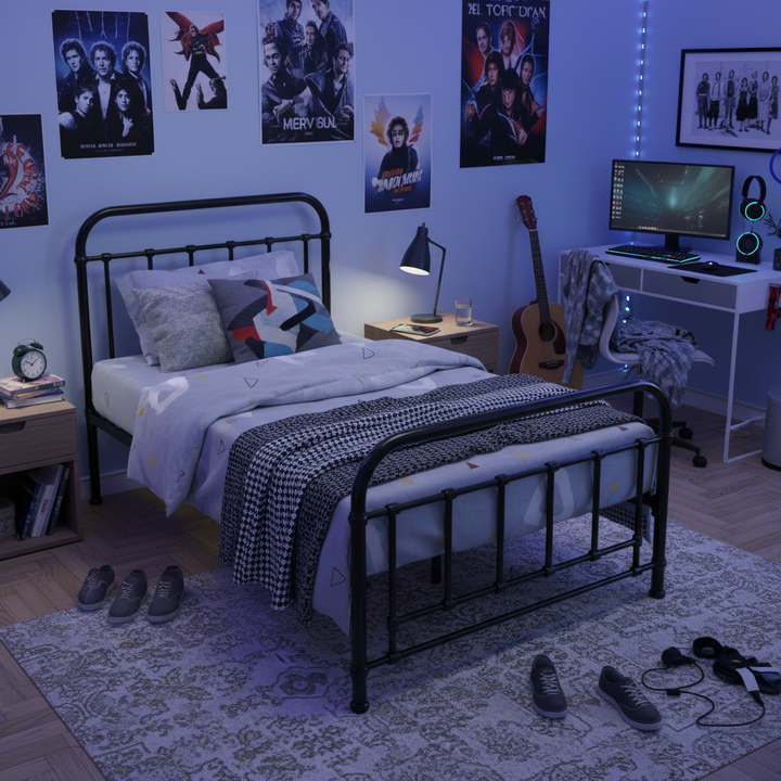 Edwin King Single Metal Bed - Black