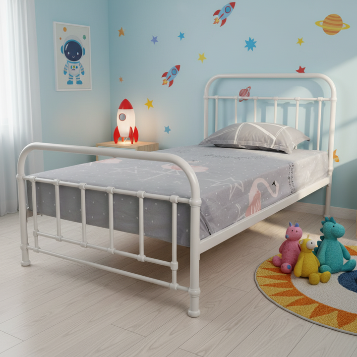 Edwin King Single Metal Bed - White