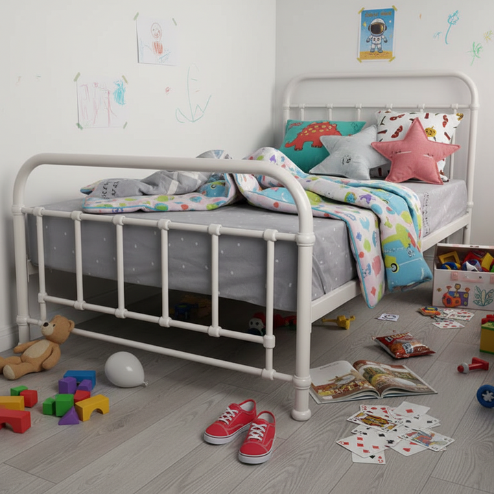 Edwin King Single Metal Bed - White