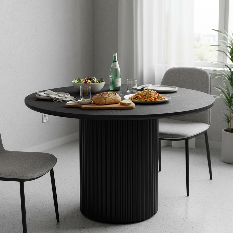 El Nino 1.2m Round Wooden Dining Table - Black Online in Australia ...