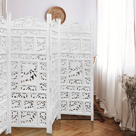 Sylon Elephant 4 Panel Room Divider - Distressed White