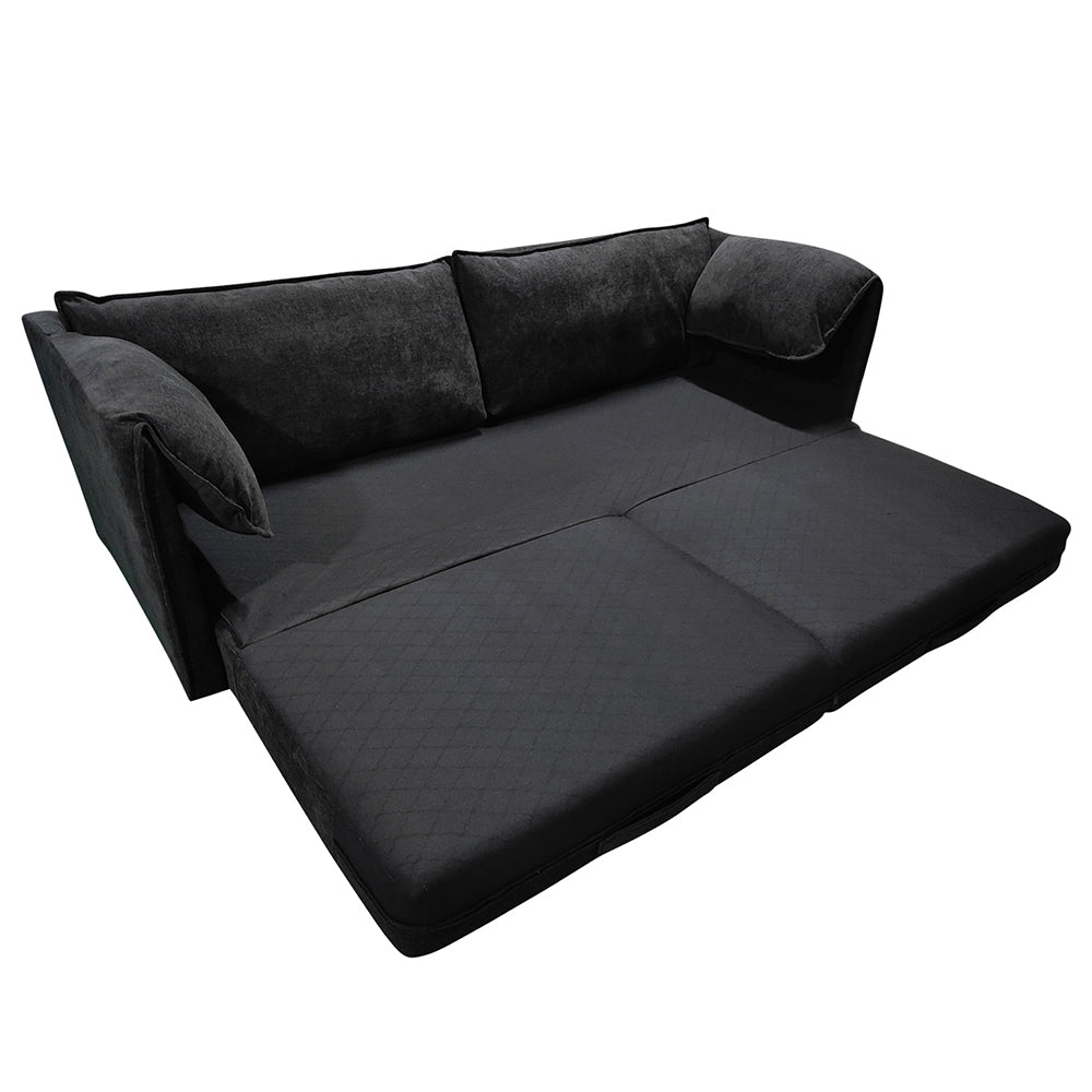 Elken 3 Seater Double Velvet Sofa Bed - Black