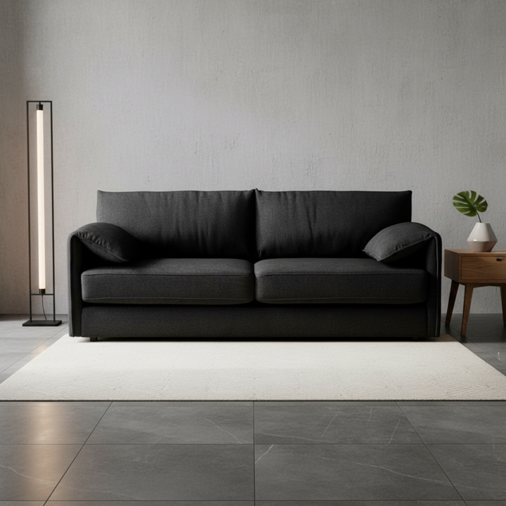 Elken 3 Seater Double Velvet Sofa Bed - Black