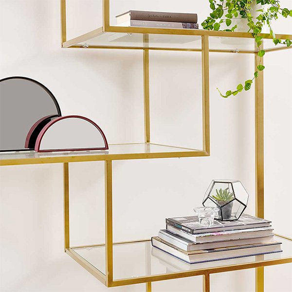 Elle 1.2m Glass Shelving Unit - Gold Frame