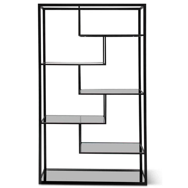 Elle 1.2m Grey Glass Shelving Unit - Black Frame