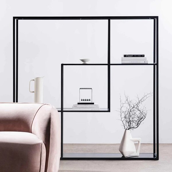 Elle Grey Glass Small Shelving Unit - Black Frame