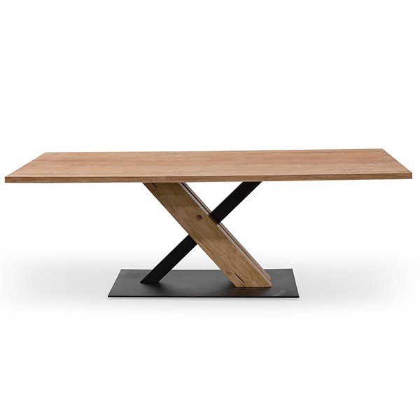 Elma 2.2m Dining Table - Rustic Oak - Wooden Metal Base