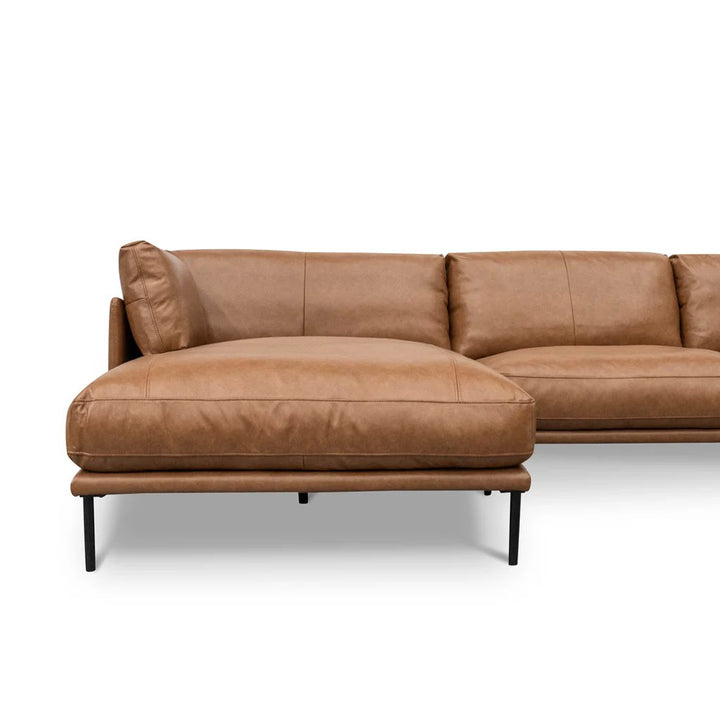 Emilis 4 Seater Left Chaise Leather Sofa - Caramel Brown