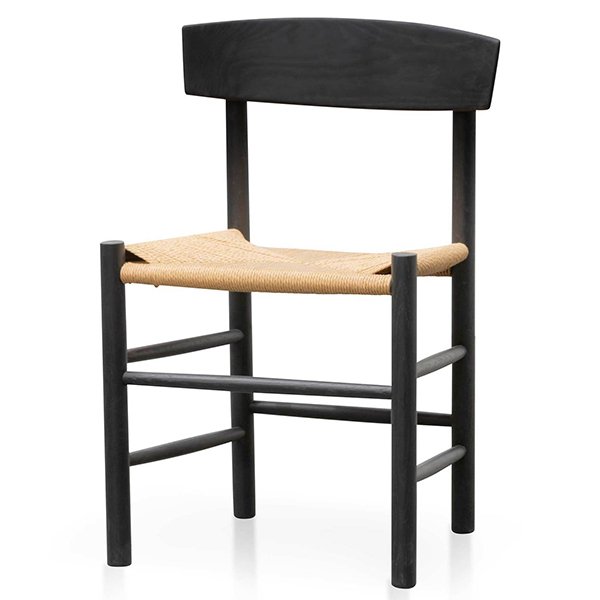 Set of 2 - Erika Rattan Black Dining Chair - Natural Seat