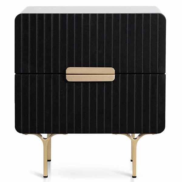 Erwin Matte Black Bedside Table - Brass Legs and Handle