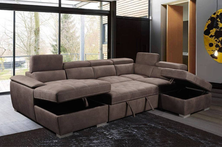 Brown Brighton 6 Seater Faux Leather Sofa Bed with Storage
