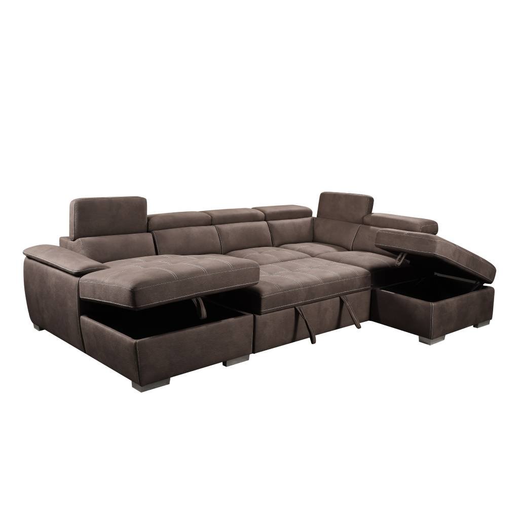 Brown Brighton 6 Seater Faux Leather Sofa Bed with Storage