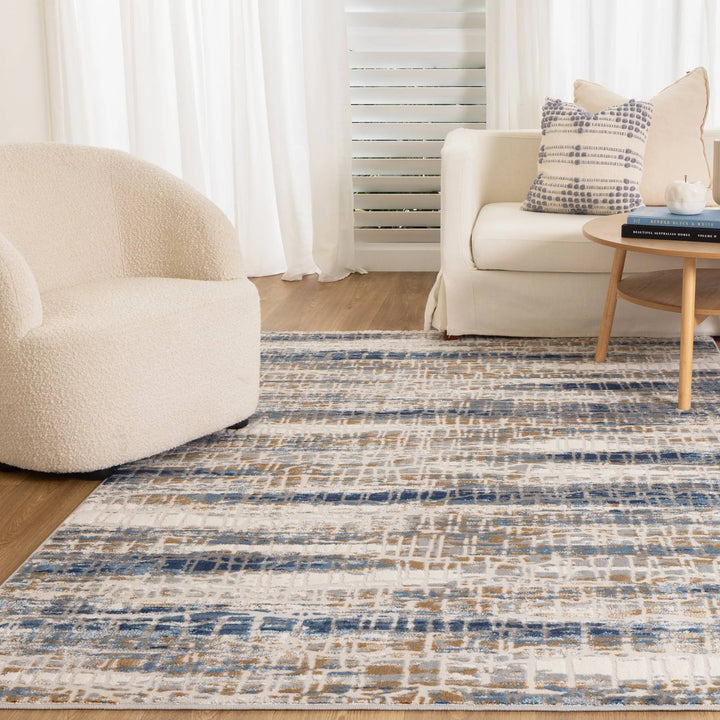 Expressions White and Dark Blue Rug