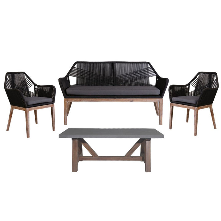 Faro 4 Piece Outdoor Sofa Set - Black + Grey