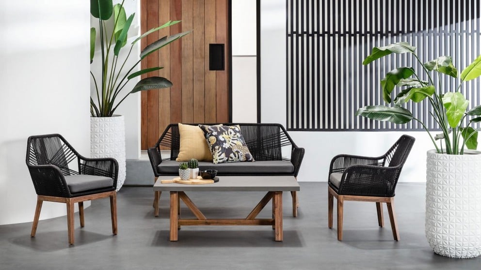 Faro 4 Piece Outdoor Sofa Set - Black + Grey