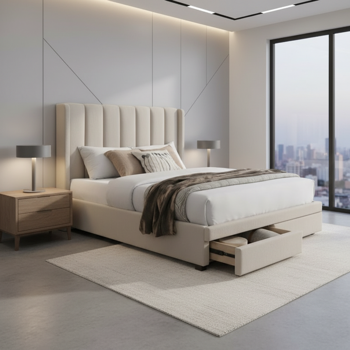 Fay Queen Bed with End Drawers - Sand